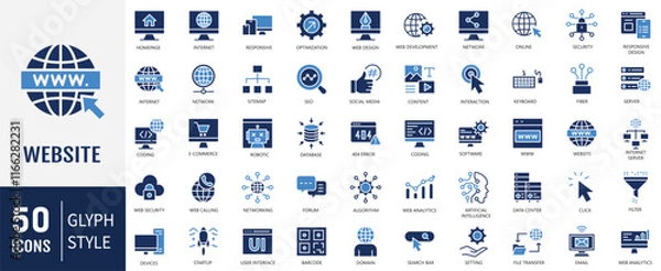 Fototapeta Website Icons set. content, hosting, user interface, and more. Vector illustration