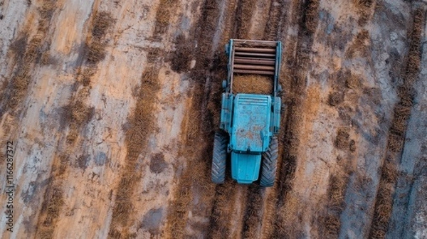 Fototapeta Efficient Harvesting Machine Collecting Crops in Farmland