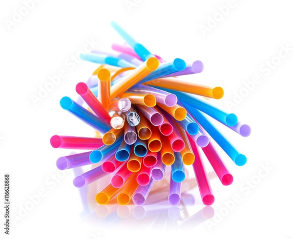 Fototapeta Colorful drinking straws on white background