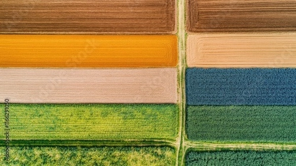 Fototapeta Aerial View of Crops in Colorful Farm Rows