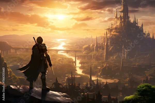 Obraz Magical Dusk over the Fabled City - A Serene Scene from Final Fantasy