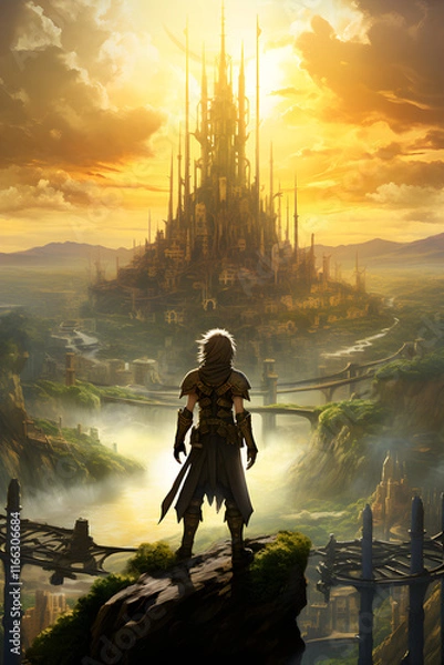 Fototapeta Magical Dusk over the Fabled City - A Serene Scene from Final Fantasy