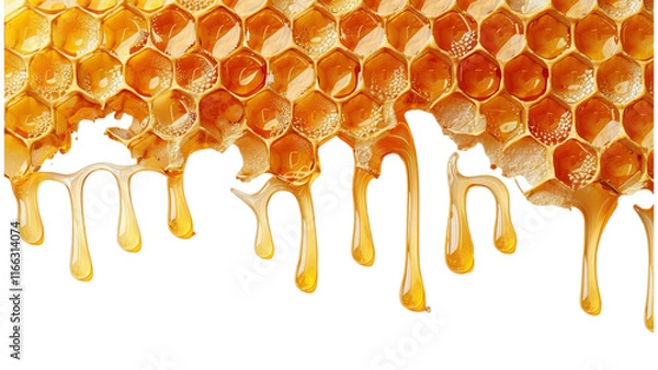 Fototapeta A honeycomb with honey dripping from it