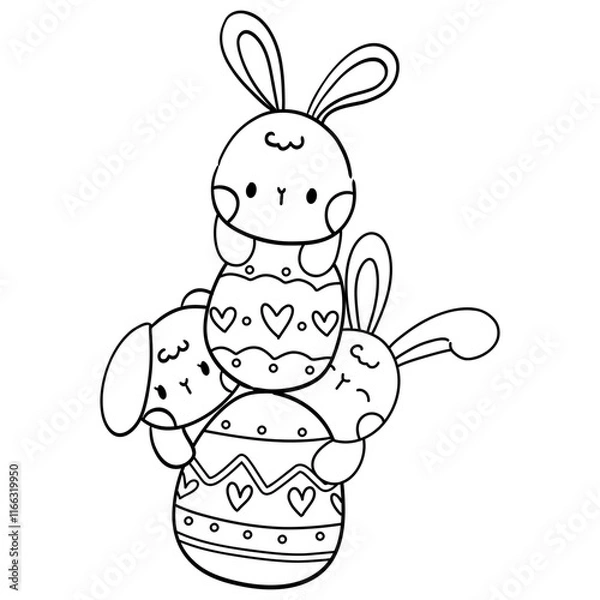 Fototapeta Cute bunny rabbit Easter egg cartoon for Easter day kids coloring page