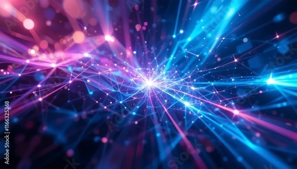 Fototapeta Abstract Futuristic Network: Glowing Lines and Nodes, Digital Connectivity, AI Technology
