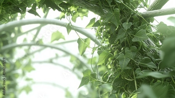 Fototapeta Intricate Mechanical Ivy: Innovative 3D Render Artwork of Metallic Botanical Sculpture Climbing Trellis with Ultra-Detailed Design