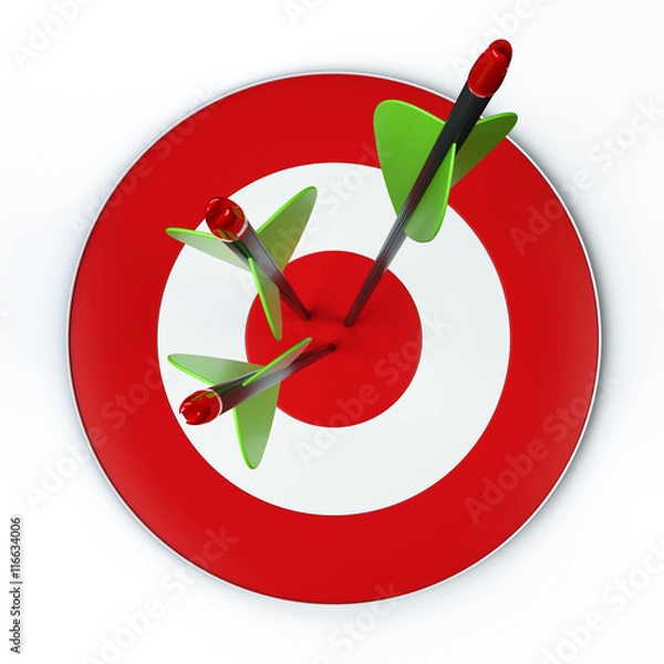 Fototapeta Arrows and target isolated on white background, front view