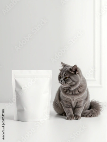 Fototapeta Cat Food Bag Mockup with Realistic Packaging Design for Pet Products