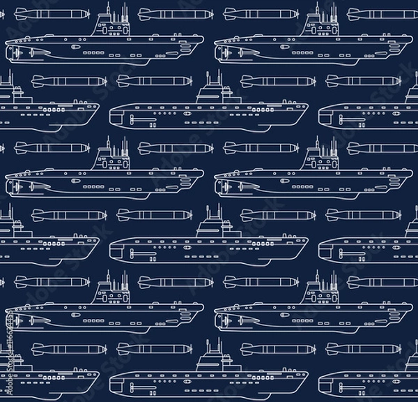 Obraz seamless pattern with submarines and torpedoes