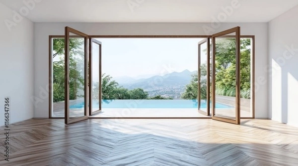 Fototapeta Luxury Home with Infinity Pool and Mountain View