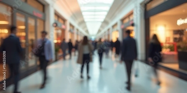Fototapeta Blurred Motion of a Busy City Shopping Mall:  A bustling city shopping mall, captured in a dynamic blur, showcasing the energy and movement of urban life. This image evokes a sense of  movement.