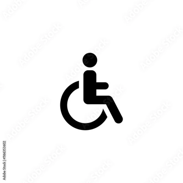 Fototapeta Disable, handicap glyph icon. Simple solid style. Symbol, chair, parking, wheel, access, person, pictogram, reserved, transport concept. Vector illustration isolated. SVG