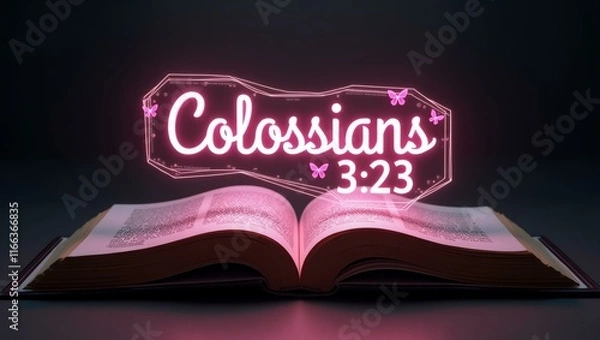 Fototapeta The word colossians floats gracefully a couple of inches above the open pages of an ancient Bible, as though it is levitating in mid-air.