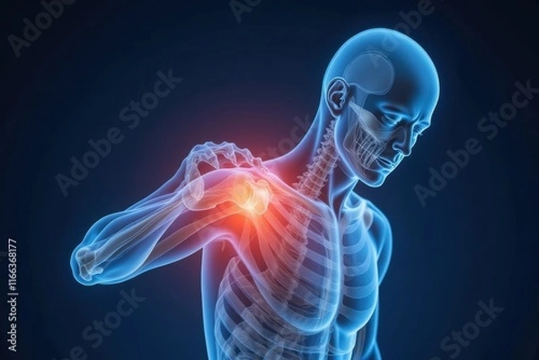 Obraz Human Anatomy Model Showing Shoulder Pain with Highlighted Joint Area