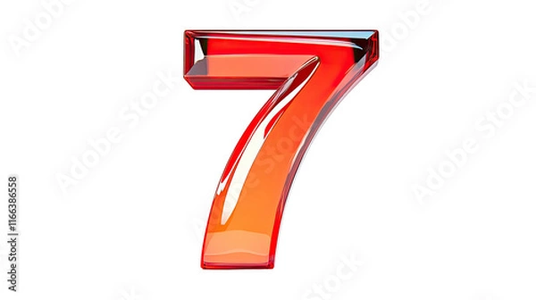 Fototapeta Red glass number 7 on a png transparency.
