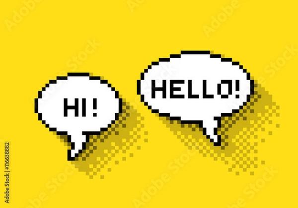 Fototapeta Bubble greeting with Hi! and Hello!, flat pixelated illustration. - Stock vector