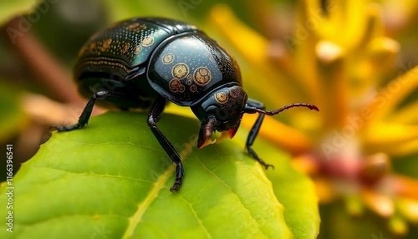 Fototapeta The Circle of Life: A Bug Enjoying Its Leafy Meal
