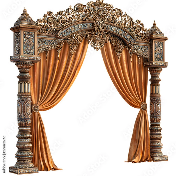 Fototapeta  A beautiful Indian wedding arch with Hindu ethnic design. Add depth and color contrast, on a transparent background
