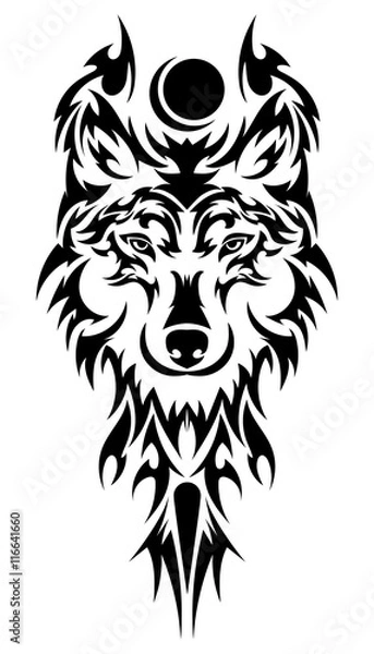 Obraz Beautiful wolf tattoo. Vector wolf's head as a design element on isolated background
