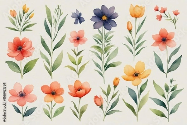 Fototapeta there are many different flowers that are painted on a white background