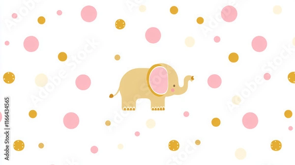 Obraz adorable pink and gold elephant illustration with polka dots for nursery decor and children's book art
