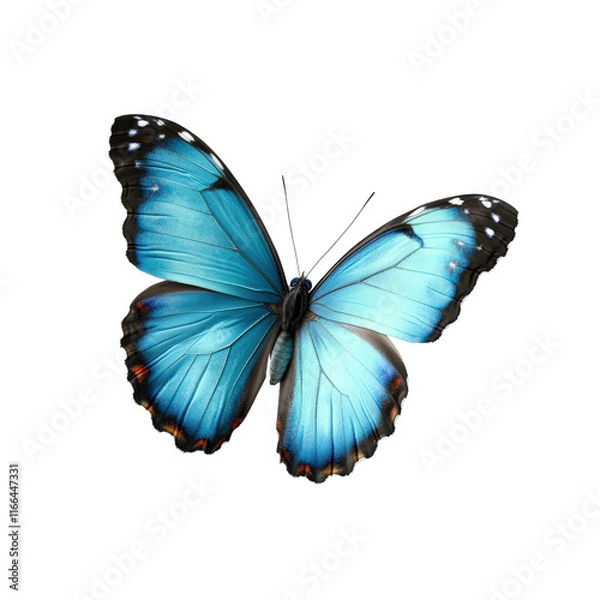Fototapeta Captivating blue butterfly displaying vibrant colors in nature's habitat under bright light