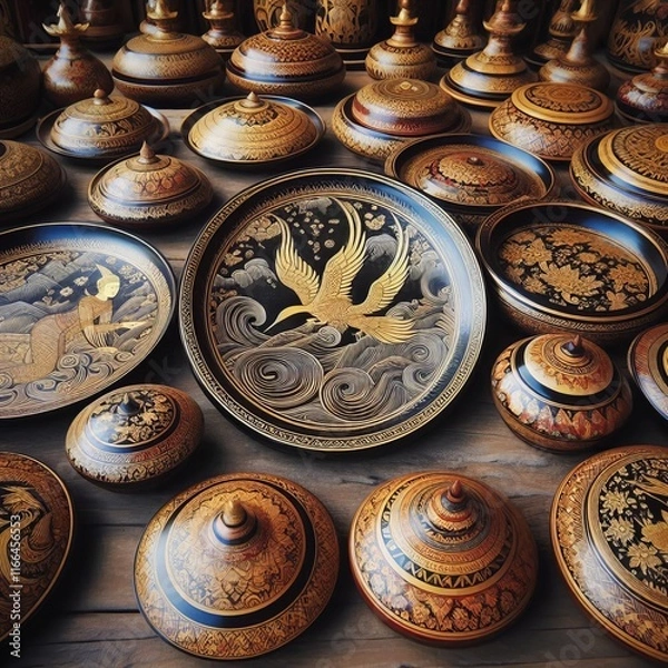 Obraz Myanmar Lacquerware Depict handcrafted lacquerware with designs