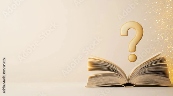 Fototapeta open book with question mark on bright background
