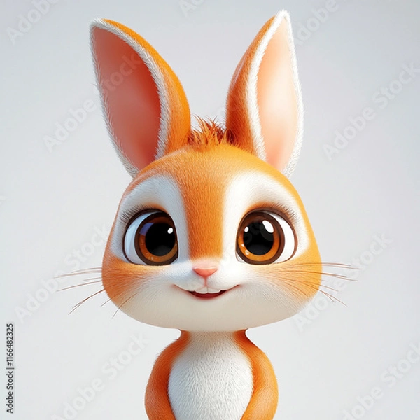 Fototapeta Create very clean and sleek 3d cute jungle animal character, cute eyes, 3d cartoon style, no accessories on character, good lighting, flat white background  made with generative AI