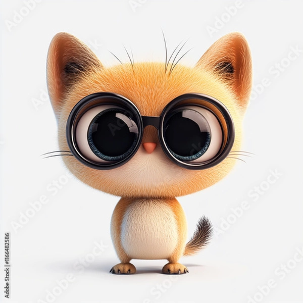 Fototapeta Create very clean and sleek 3d cute jungle animal character, cute eyes, 3d cartoon style, no accessories on character, good lighting, flat white background  made with generative AI
