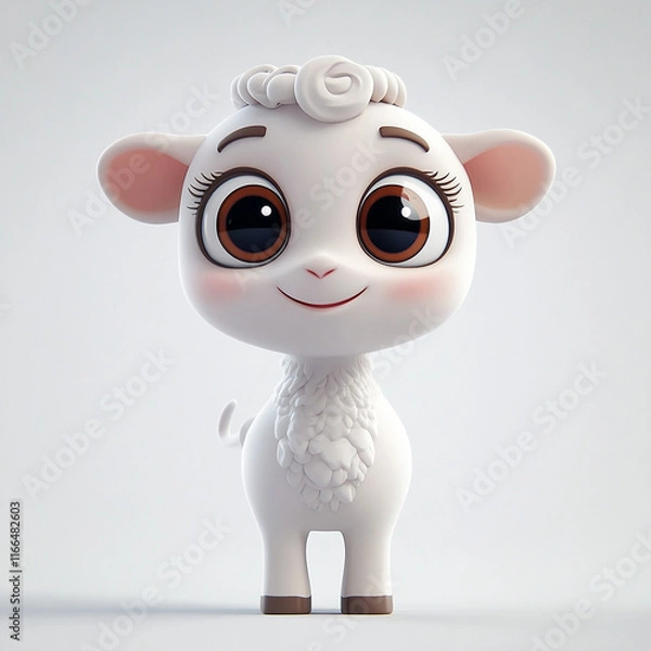 Fototapeta Create very clean and sleek 3d cute jungle animal character, cute eyes, 3d cartoon style, no accessories on character, good lighting, flat white background  made with generative AI