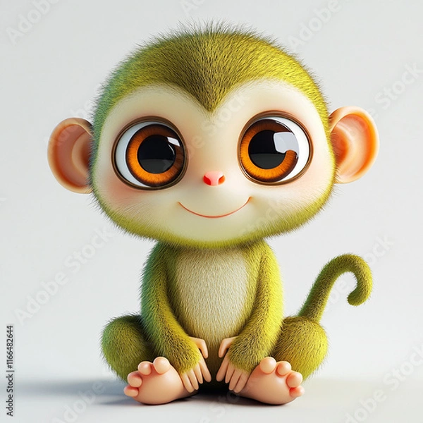 Fototapeta Create very clean and sleek 3d cute jungle animal character, cute eyes, 3d cartoon style, no accessories on character, good lighting, flat white background  made with generative AI