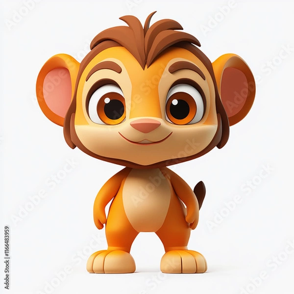 Fototapeta Create very clean and sleek 3d cute jungle animal character, cute eyes, 3d cartoon style, no accessories on character, good lighting, flat white background  made with generative AI