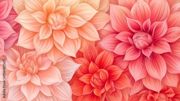 Fototapeta Vibrant Coral Peach Dahlia Blooms Floral Background Image