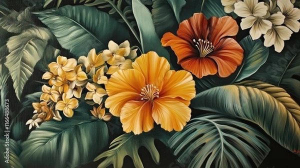 Fototapeta An oil painting of flowers on canvas as a horizontal banner. 