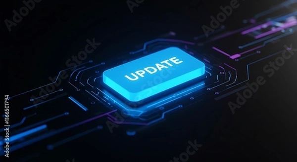 Fototapeta Futuristic Tech Update Button Digital Innovation Circuit Board Technology Upgrade