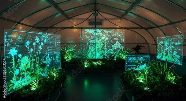 Obraz Futuristic Greenhouse Illuminated Plants Botanical Tech Display