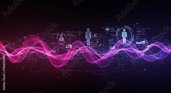 Fototapeta Digital People Network Abstract Tech Background Data Waves Connections