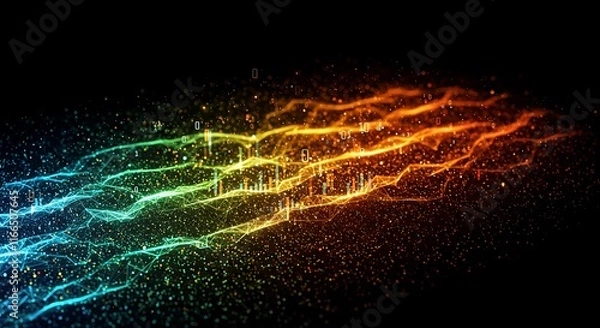 Fototapeta Abstract Digital Data Flow Colorful Network Technology Background