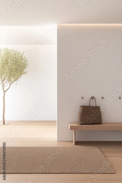 Fototapeta Minimalist interior design featuring a natural element and simple furniture arrangement