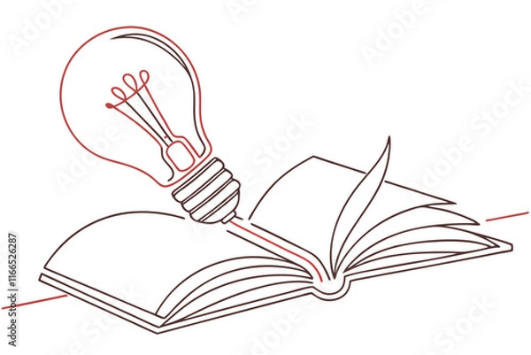 Fototapeta Elegant Line Art. Light Bulb on an Open Book Illustration