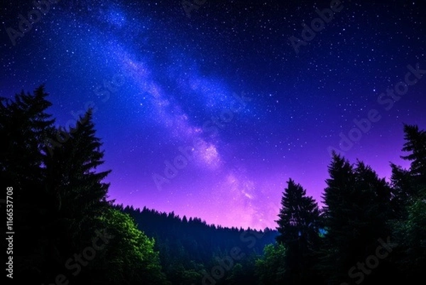 Obraz Stunning Milky Way Galaxy Over a Tranquil Forest at Night