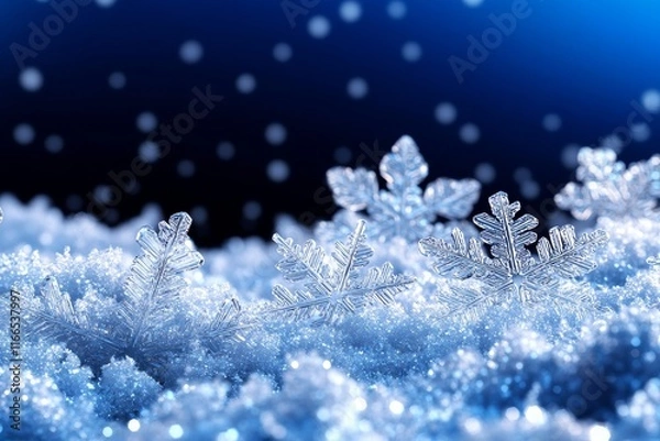 Obraz Close-Up of Delicate Snowflakes on a Frosty Surface with a Magical Winter Glow