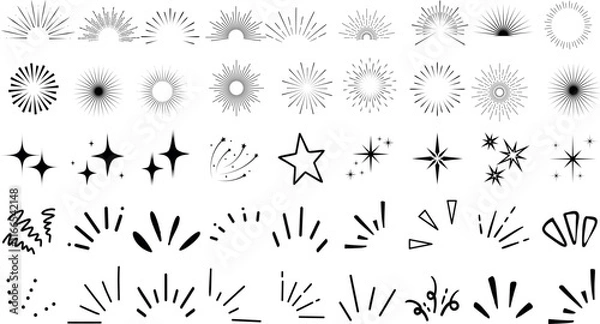 Obraz doodle sparkle vector set, sunburst, rays, starburst illustration, doodle designs of rays, bursts, and glowing elements. Perfect sparkle for backgrounds, highlights, frames, and decorative elements