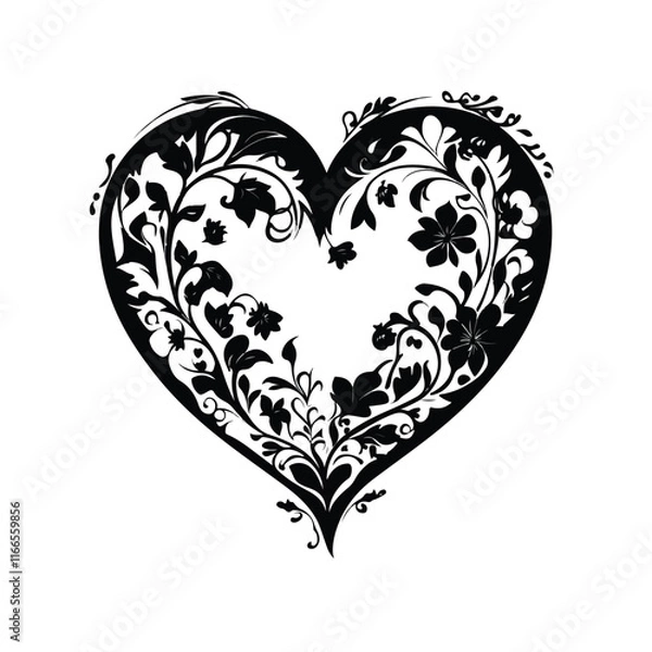 Fototapeta Valentine Day Vector  heart with black and white dots