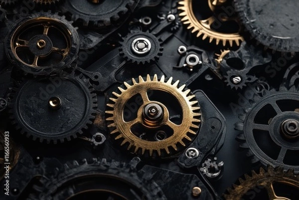Fototapeta Intricate Metallic Gears and Cogs Intertwined for Mechanical Design Projects