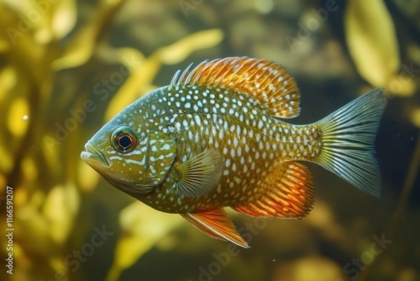Obraz Pumpkinseed Sunfish Swimming in Serene Pond Setting for Nature Enthusiasts