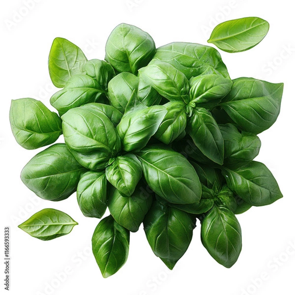 Fototapeta Fresh basil leaves arranged in a vibrant green cluster.