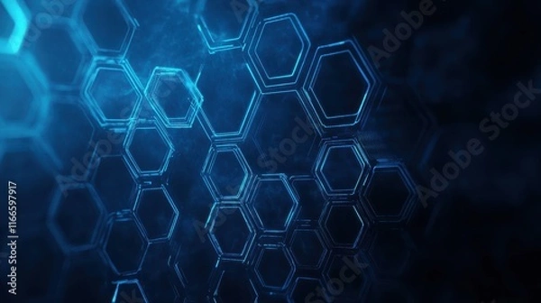 Fototapeta Blue tech background featuring circuit lines and hexagons, vector design for business, technology, or science themes.