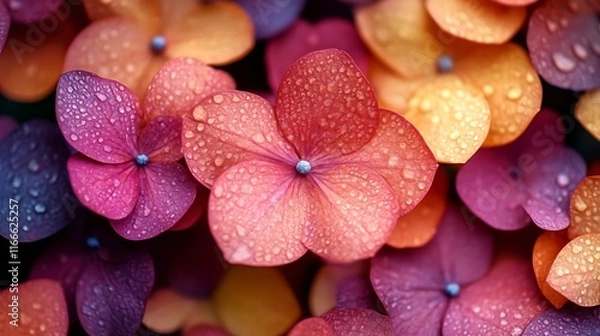 Obraz Dew Kissed Hydrangea Blooms in Vibrant Hues